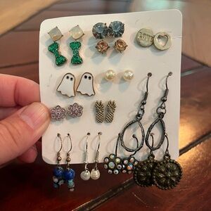 Assorted Earrings Set with Green, Blue, and Gold Accents